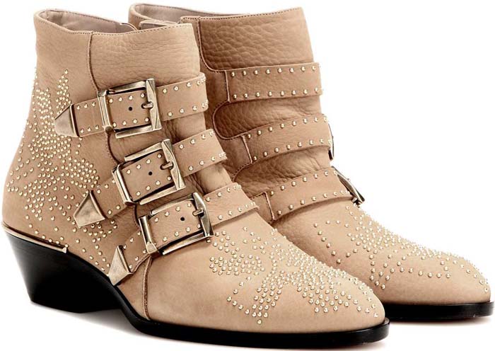 Chloe Susanna Nude Studded Leather Ankle Boots