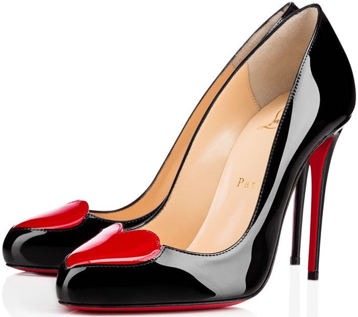 Christian Louboutin Doracora Heart Red Sole Pump in Patent Black
