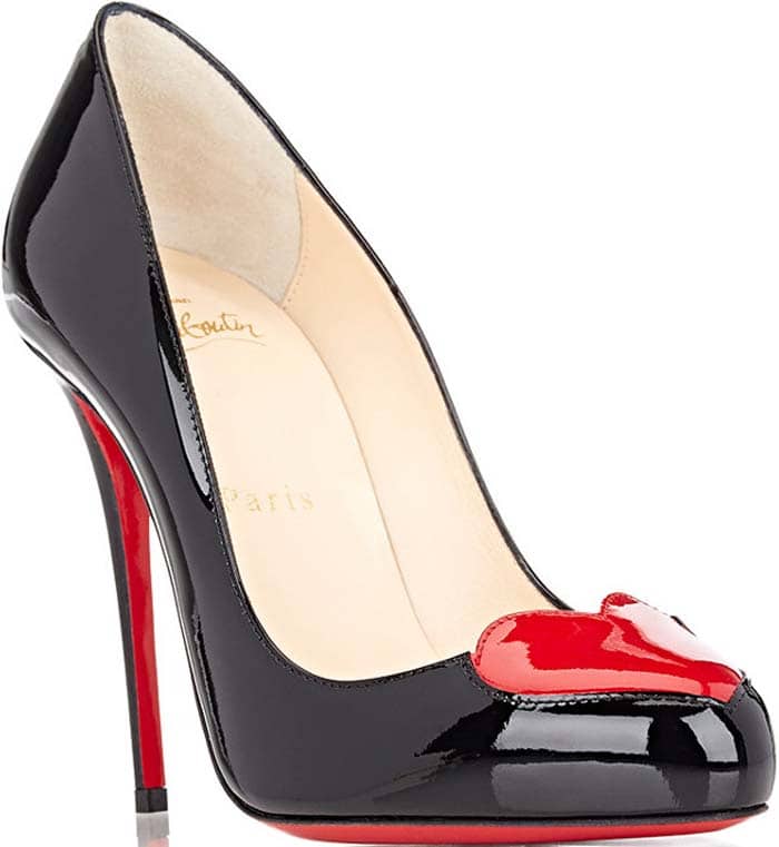 Christian Louboutin Doracora Heart Red Sole Pump in Patent Black