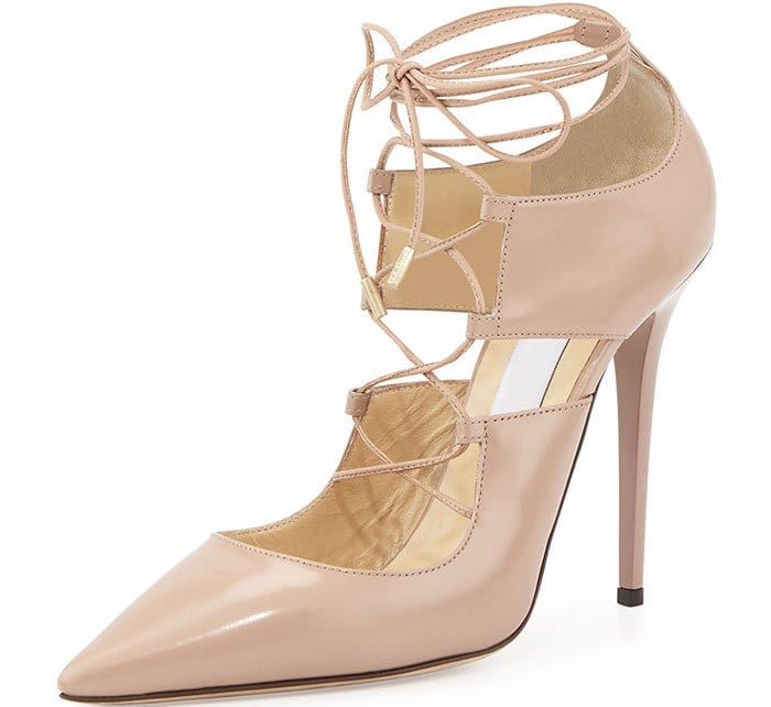 Jimmy Choo Hoops Lace-Up Leather Pumps Nude