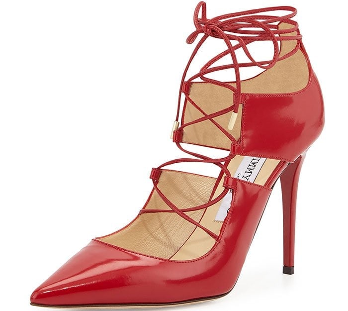 Jimmy Choo Hoops Lace-Up Leather Pumps Red