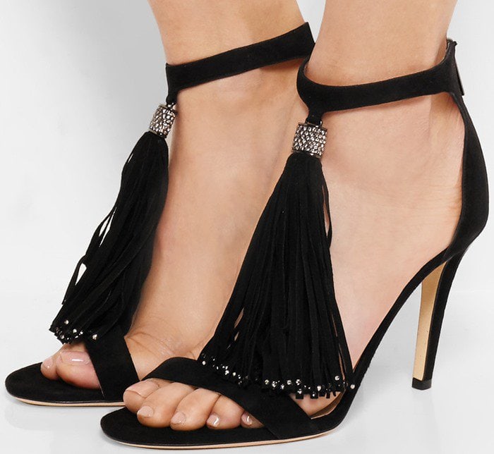 Jimmy Choo Viola crystal-embellished tasseled suede sandals