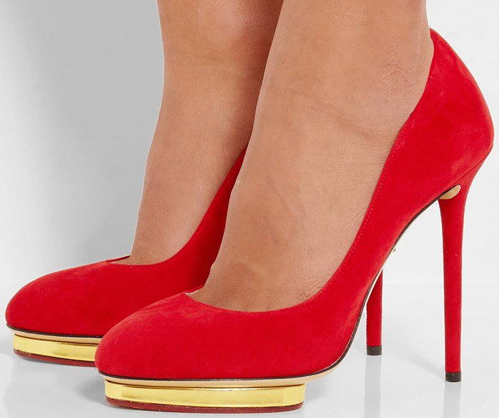 Charlotte Olympia Red Dotty suede pump