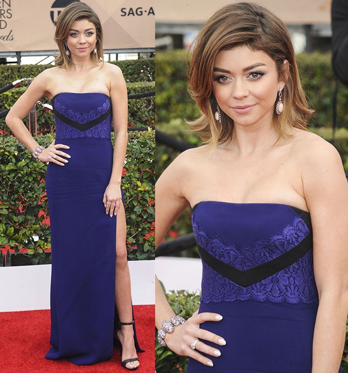 Sarah Hyland shows off her leg Angelina Jolie-style in a J. Mendel gown