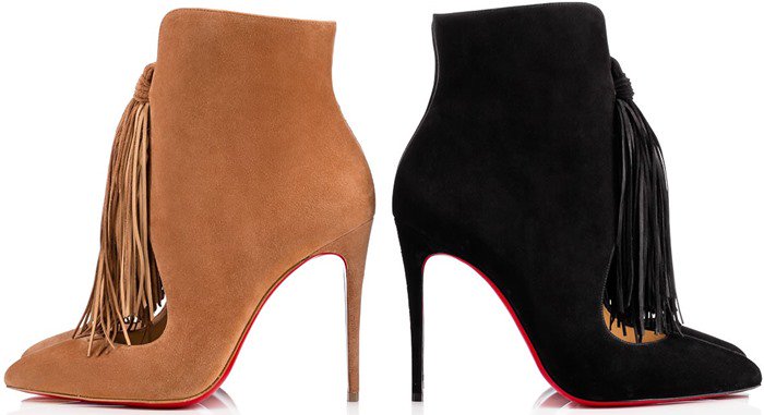 Christian Louboutin Fringed Suede Booties in black and noisette