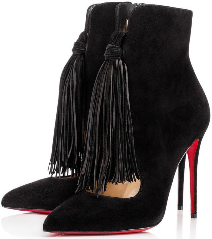 Christian Louboutin Fringed Suede Booties in black