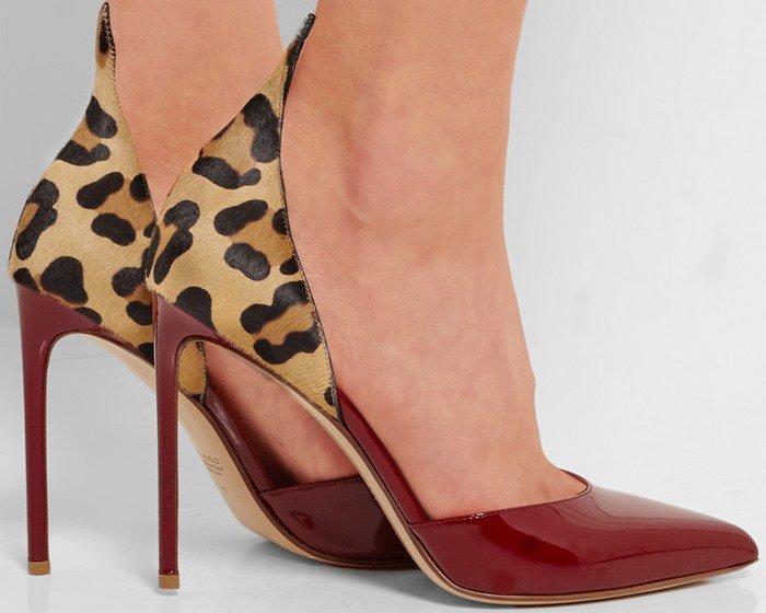 Francesco Russo red D'Orsay leopard-print calf hair and patent-leather pumps