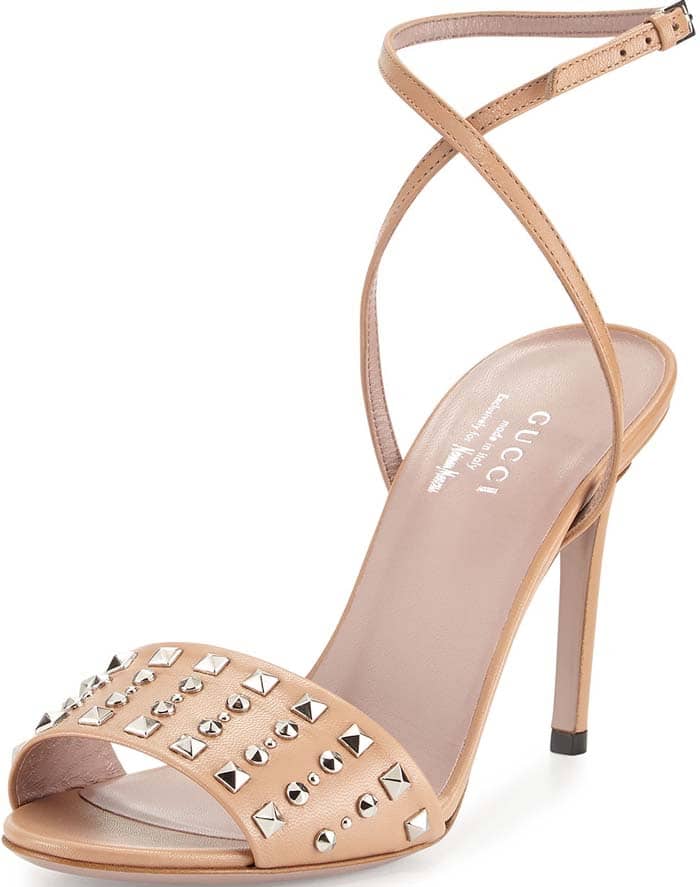 Gucci Coline Studded-Leather Ankle-Strap Sandal in Camilia