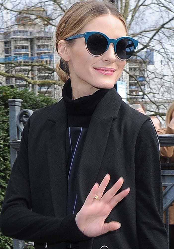 Olivia Palermo arriving at the London Fashion Week Autumn/Winter 2016 for the Topshop Unique show in London on February 21, 2016
