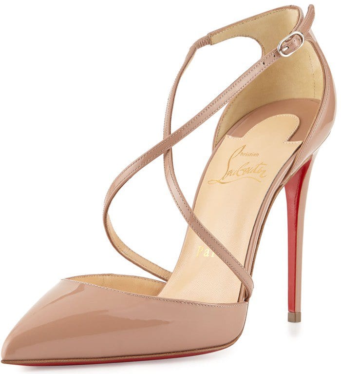 Christian Louboutin Cross Blake 100mm Patent Red Sole Pump in Nude