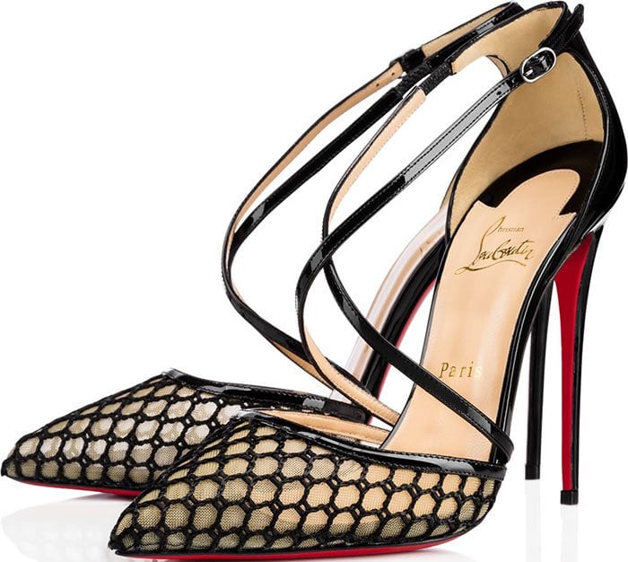 Christian Louboutin Cross Blake Patent Leather and Embroidered Mesh Pumps