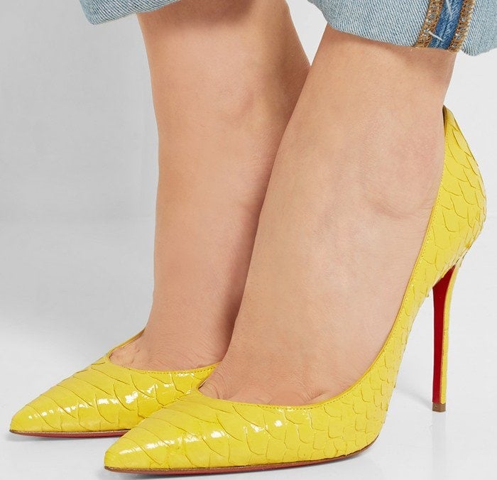Christian Louboutin Pigalle Follies 100 suede pumps yellow python