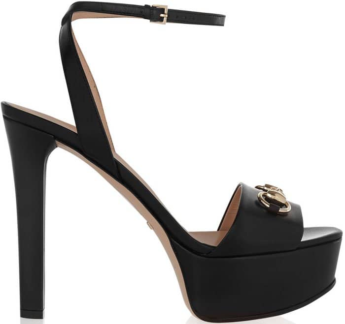 Gucci Shine Leather Leila Horsebit Detail Platform Sandals