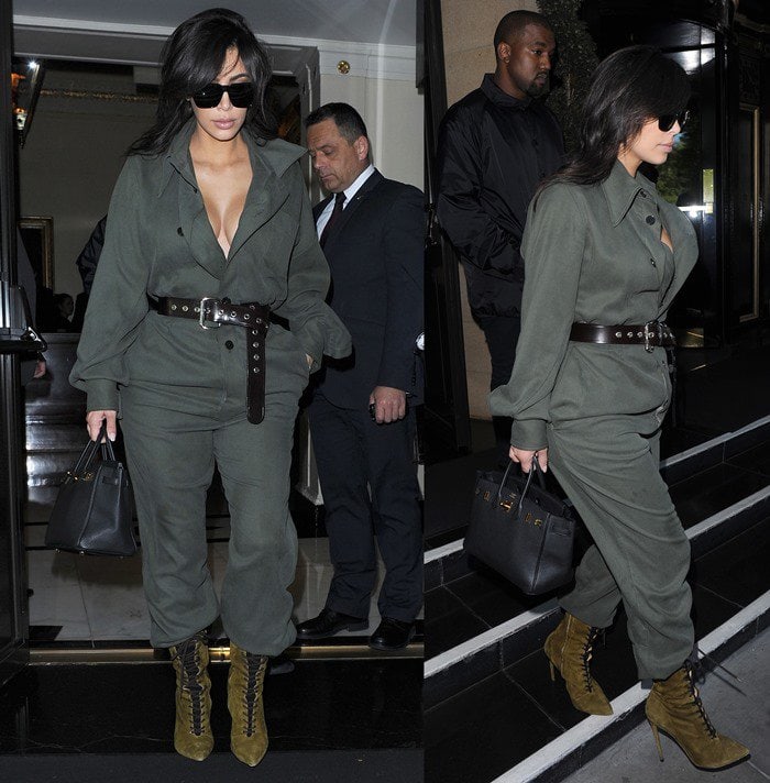 Kim Kardashian and her husband Kanye West leave the Dorchester Hotel