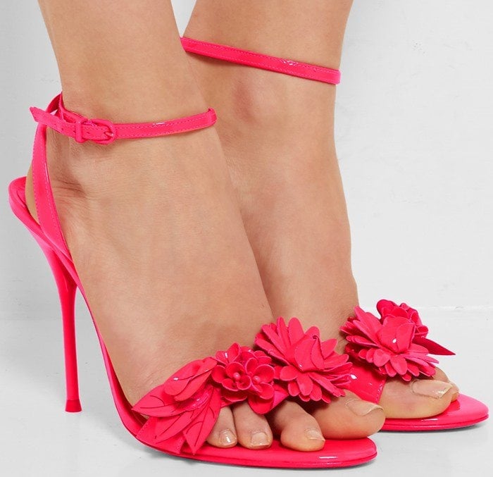 Sophia Webster Lilico appliqued patent-leather slingback sandals bright pink