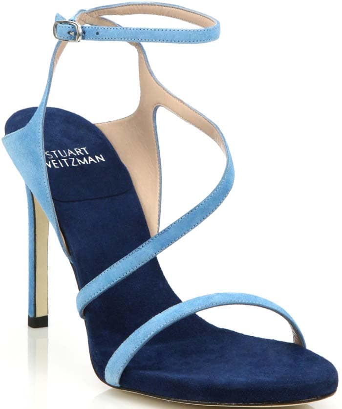 Stuart Weitzman Sultry Asymmetric Evening Sandals Blue