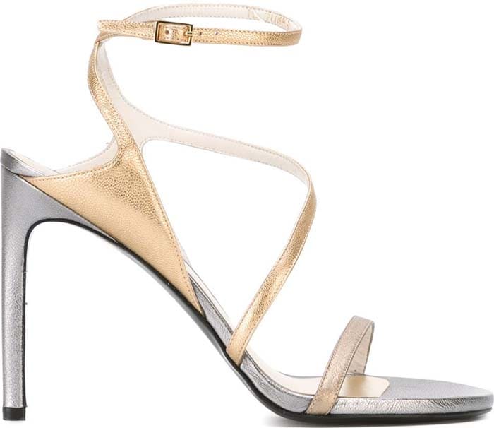 Stuart Weitzman Sultry Silver Gold Asymmetric Evening Sandals
