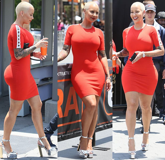 Amber Rose flaunted her curves in a red bodycon dress