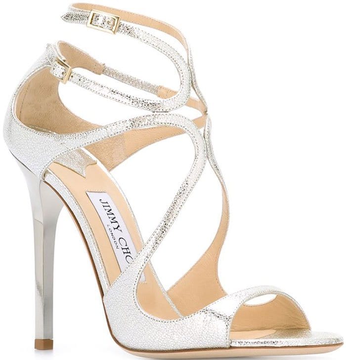 Jimmy Choo Lance Sandals in Crackled Silver Leather