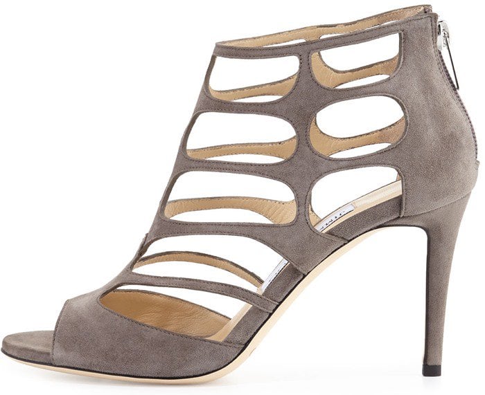 Jimmy Choo Ren taupe grey cutout suede sandals