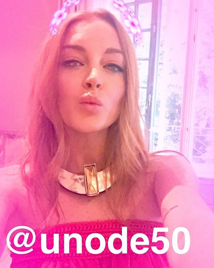 Lindsay uploads a photo of herself on Instagram at UNOde50's 20th anniversary