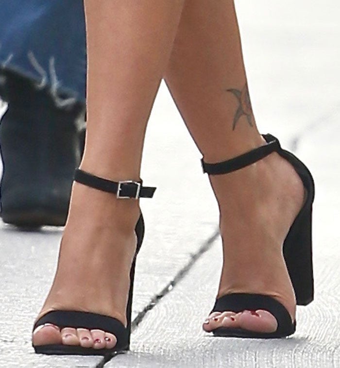 Megan Fox's feet in black suede sandals
