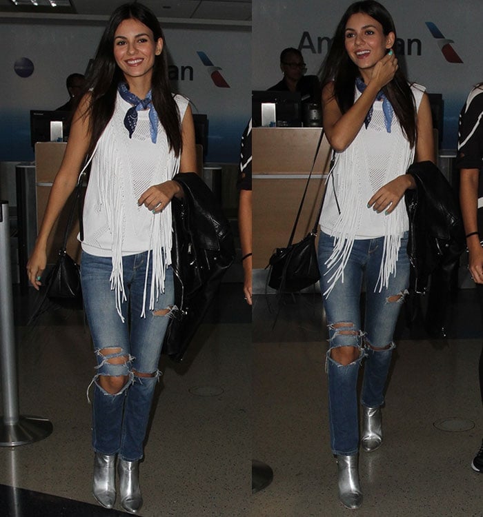Victoria-Justice-white-fringe-top-silver-booties