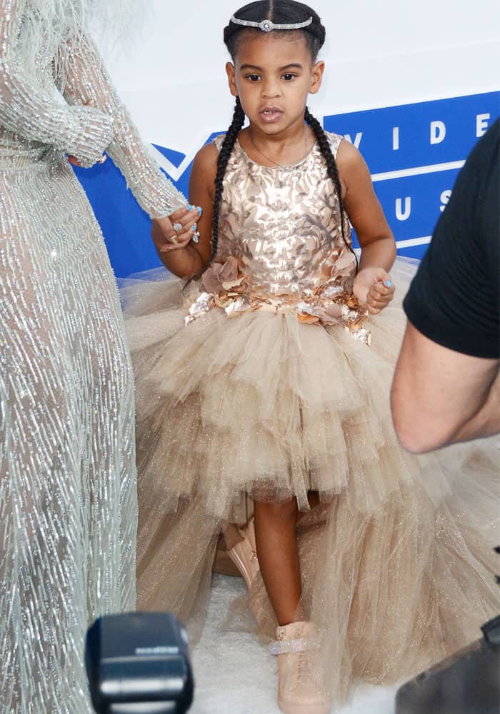 Blue Ivy Carter goes on the 2016 MTV Video Music Awards red carpet with mom Beyoncé at Madison Square Garden in Manhattan, New York City, on August 28, 2016