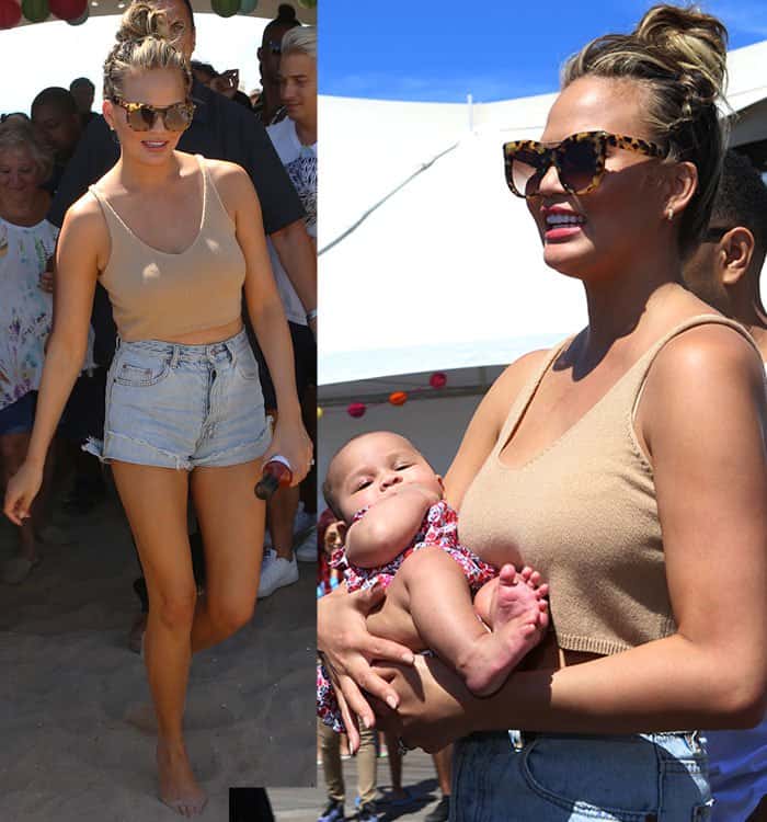 Chrissy Teigen and baby Luna Simone at the 2016 Sports Illustrated Summer of Swim Fan Festival & Concert at Coney Island Boardwalk in New York City on August 28, 2016