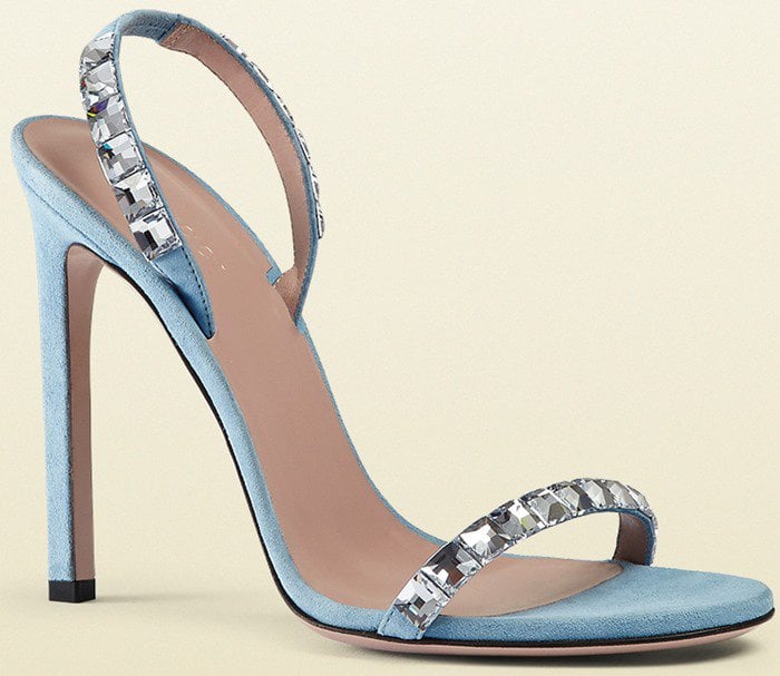 Gucci Mallory Crystal Embellished Suede Sandals in Blue
