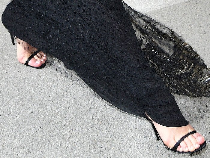 Margot Robbie Jimmy Choo Minny black satin sandals