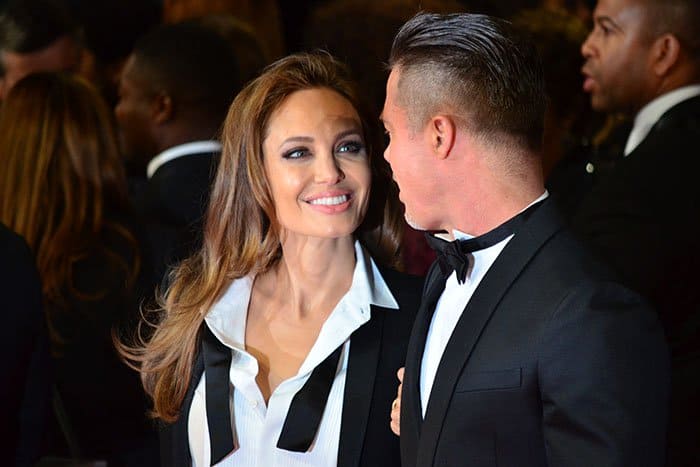 Angelina Jolie and Brad Pitt at the 2014 EE British Academy Film Awards (BAFTA) held at the Royal Opera House in London, England, on February 16, 2014