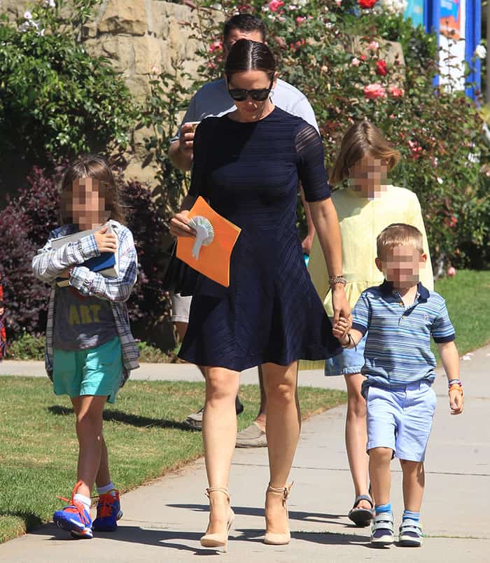 Jennifer Garner taking her three children, Violet, Seraphina and Samuel, to church in Brentwood
