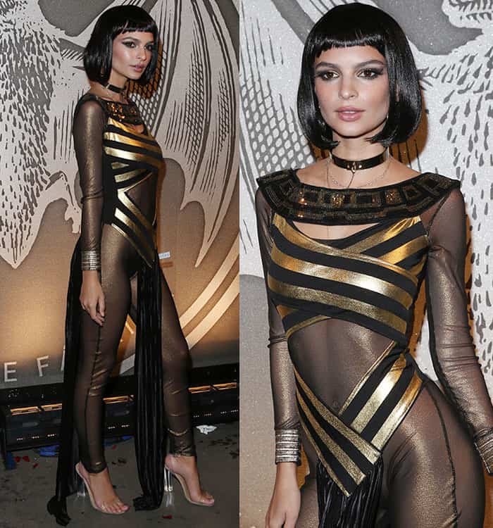 Emily Ratajkowski in sexy Egyptian costume at BACARDÍ x Kenzo Digital “We Are The Night” Halloween Party in Brooklyn, New York City on October 29, 2016