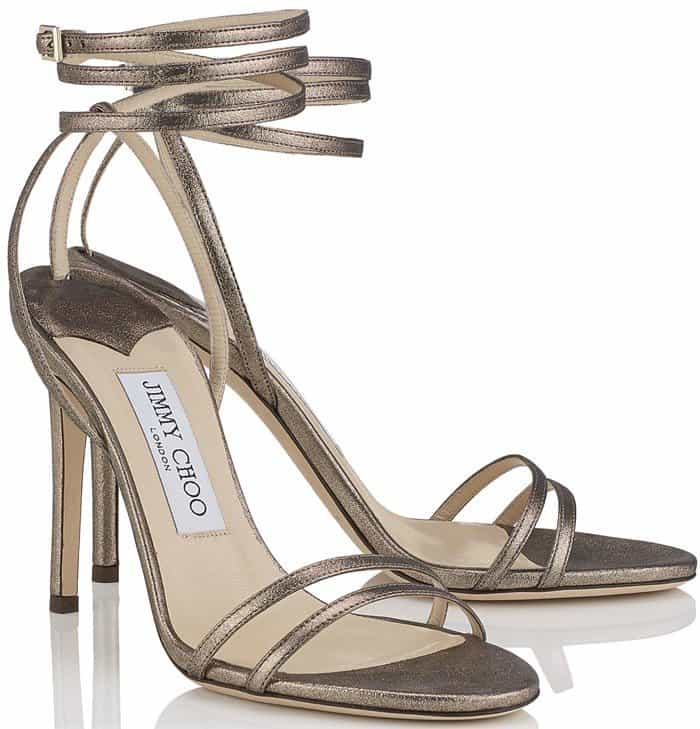 Jimmy Choo Tizzy Ankle-Wrap Sandals Gold Shimmer