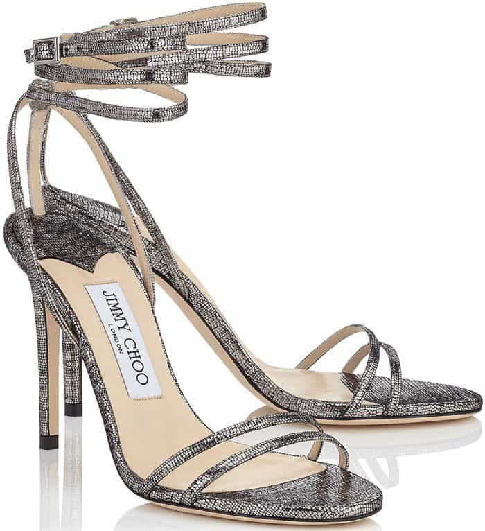 Jimmy Choo Tizzy Ankle-Wrap Sandals Metallic Pixelated Leather