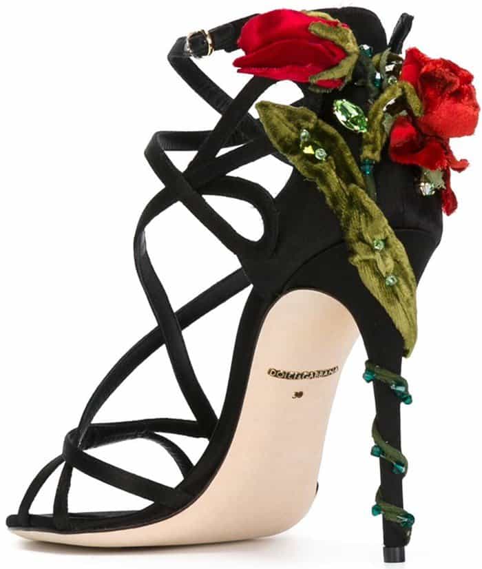 Dolce & Gabbana Keira crystal-embellished red rose vine heel satin sandals