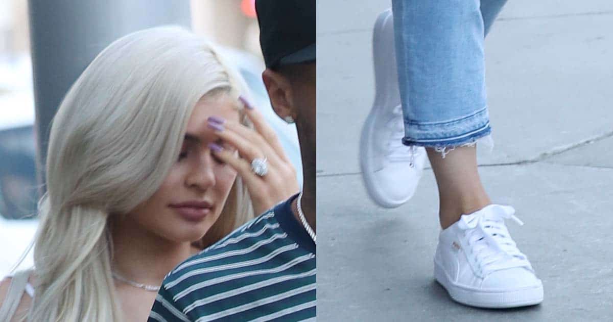kylie in white pumas