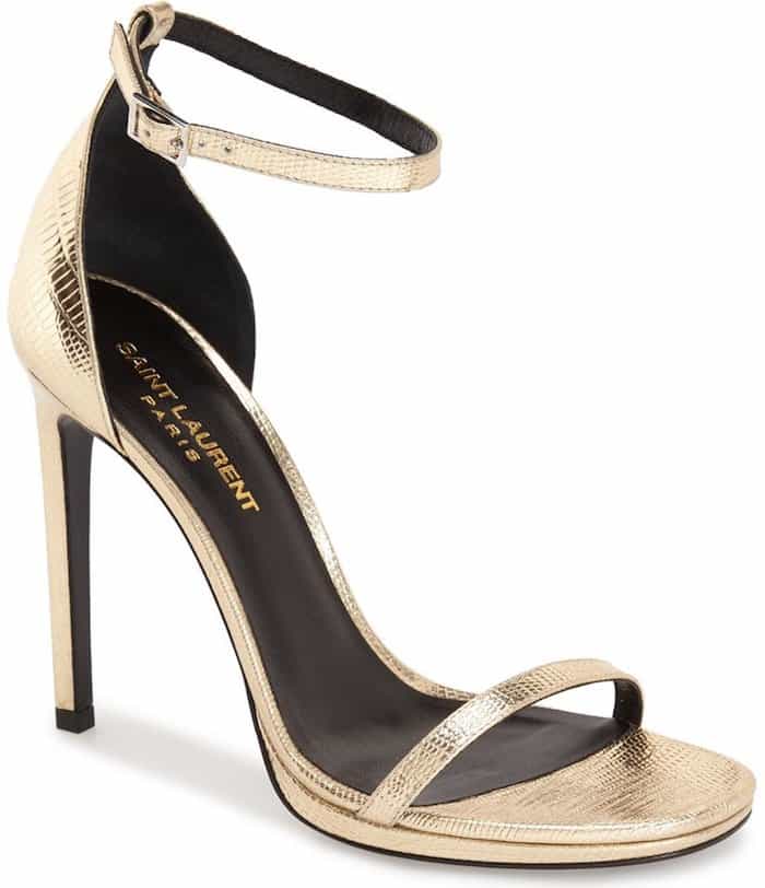 Saint Laurent Paris Jane Ankle-Strap Sandals in Gold