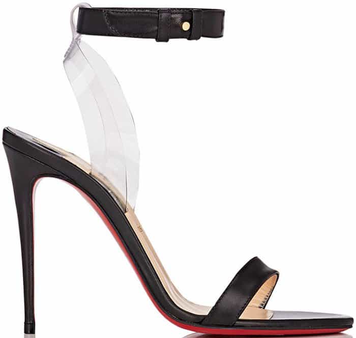 Styled with a leg-lengthening stiletto heel, they are constructed of black leather and clear PVC