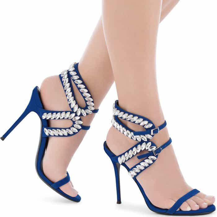 Giuseppe Zanotti Strappy Crystal-Embroidered Suede 'Claudia' Sandals