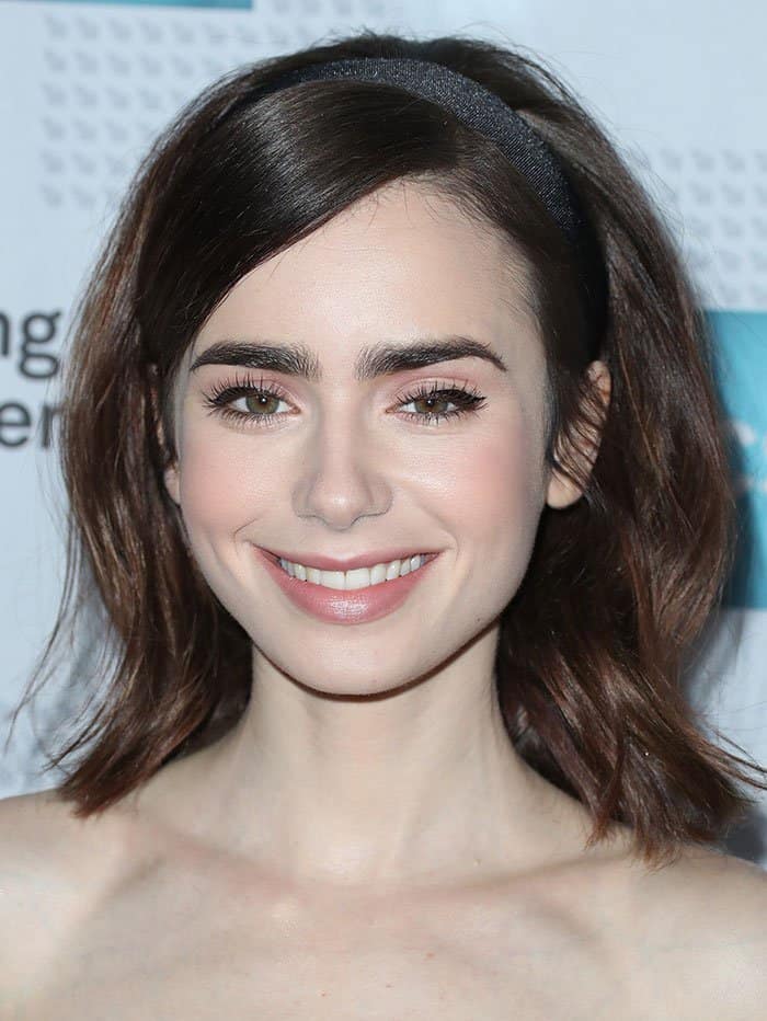 Lily Collins wears soft pink makeup