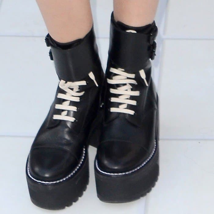 Ashley Tisdale wearing Louis Vuitton 'Fighter' platform half boots