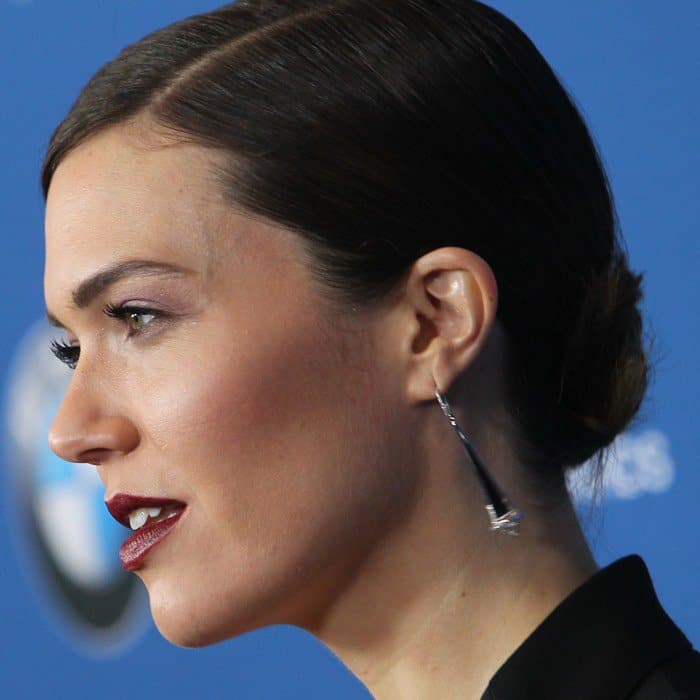 Mandy Moore showing off her statement earrings