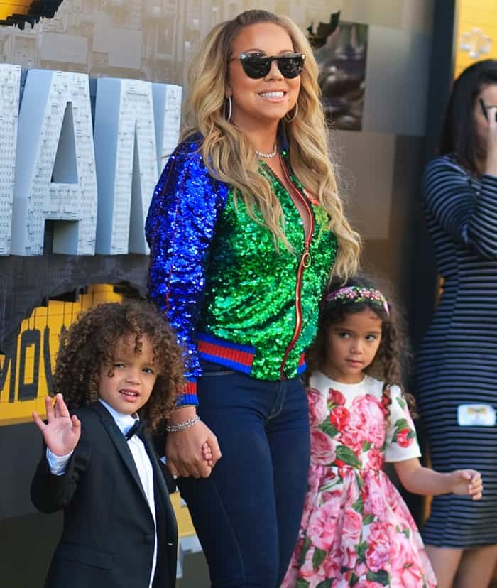 Mariah Carey, Moroccan Scott Cannon, and Monroe Cannon at the premiere of her new film 'The Lego Batman Movie' in Los Angeles on February 4, 2017
