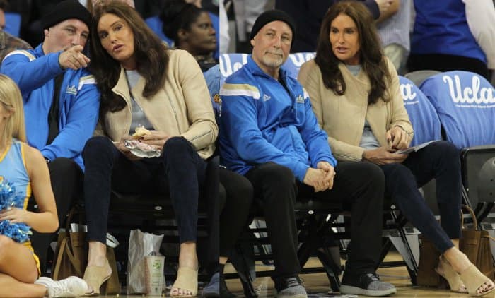 Caitlyn Jenner wearing slingback mules at the UCLA game