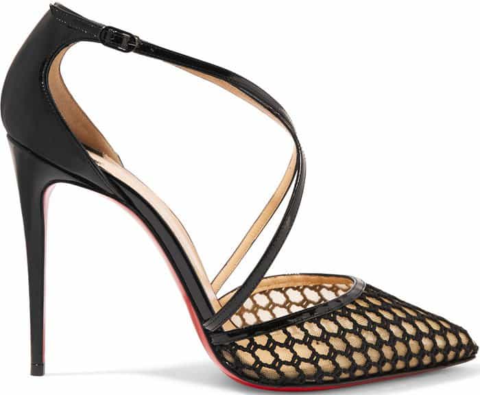Christian Louboutin Cross Blake Patent Leather and Embroidered Mesh Pumps