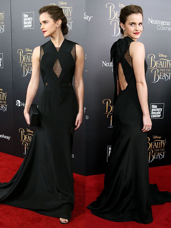 Emma Watson in a Givenchy couture gown and block-heel sandals at the "Beauty and the Beast" NY premiere on March 13, 2017.