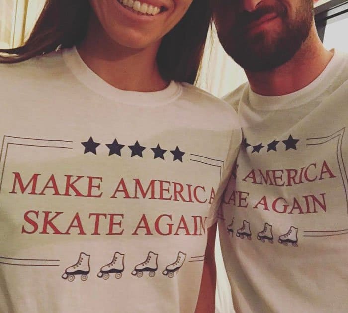 Jessica and husband Justin Timberlake wear their make America skate again shirts