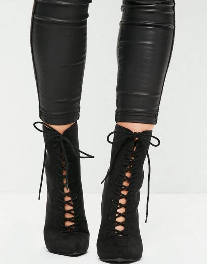 Missguided's Black Pointed-Toe Lace-Up Ankle Boots